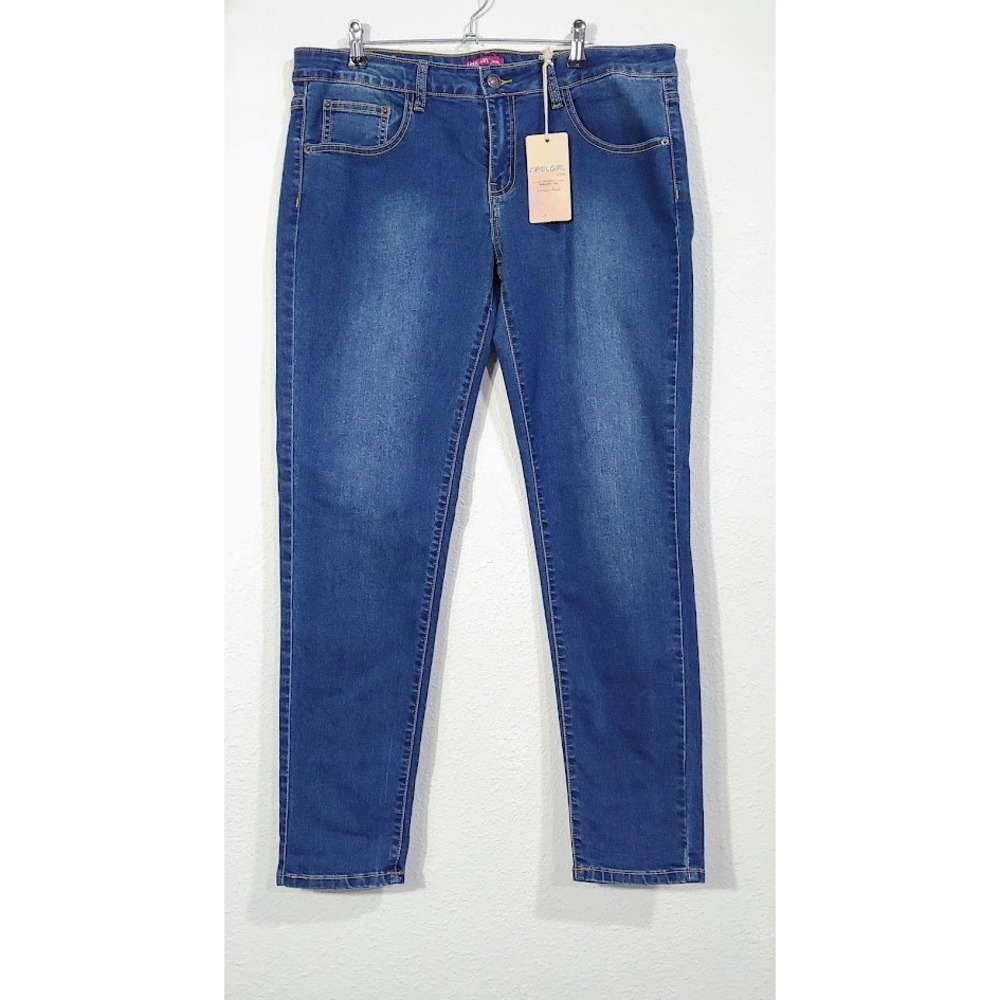 April Girl Jeans Womens Size 15 Blue Denim Mid Rise Stretch Skinny NWT